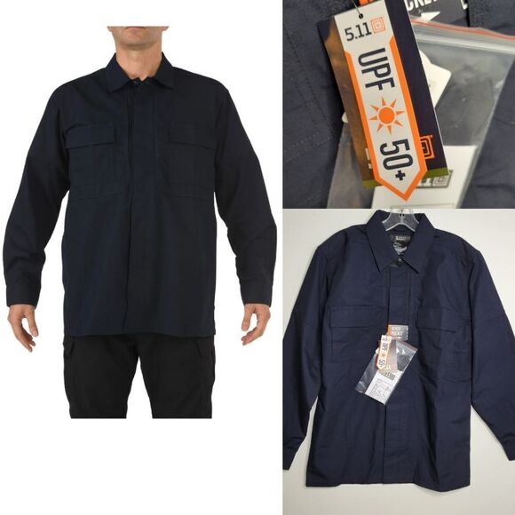 $65 5.11 TACTICAL TDU RIP STOP LONG SLEEVE NAVY BLUE MEN'S SHIRT S SMALL NWT - Picture 1 of 7